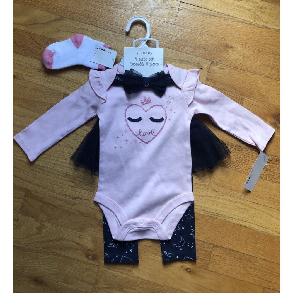 Petit lem Outfit Set Pink & Navy Blue Heart Tutu Leggings